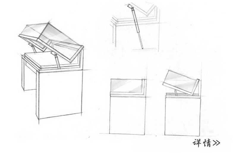 平板式基座上的桌面玻璃展示柜，帶鉸鏈開(kāi)口